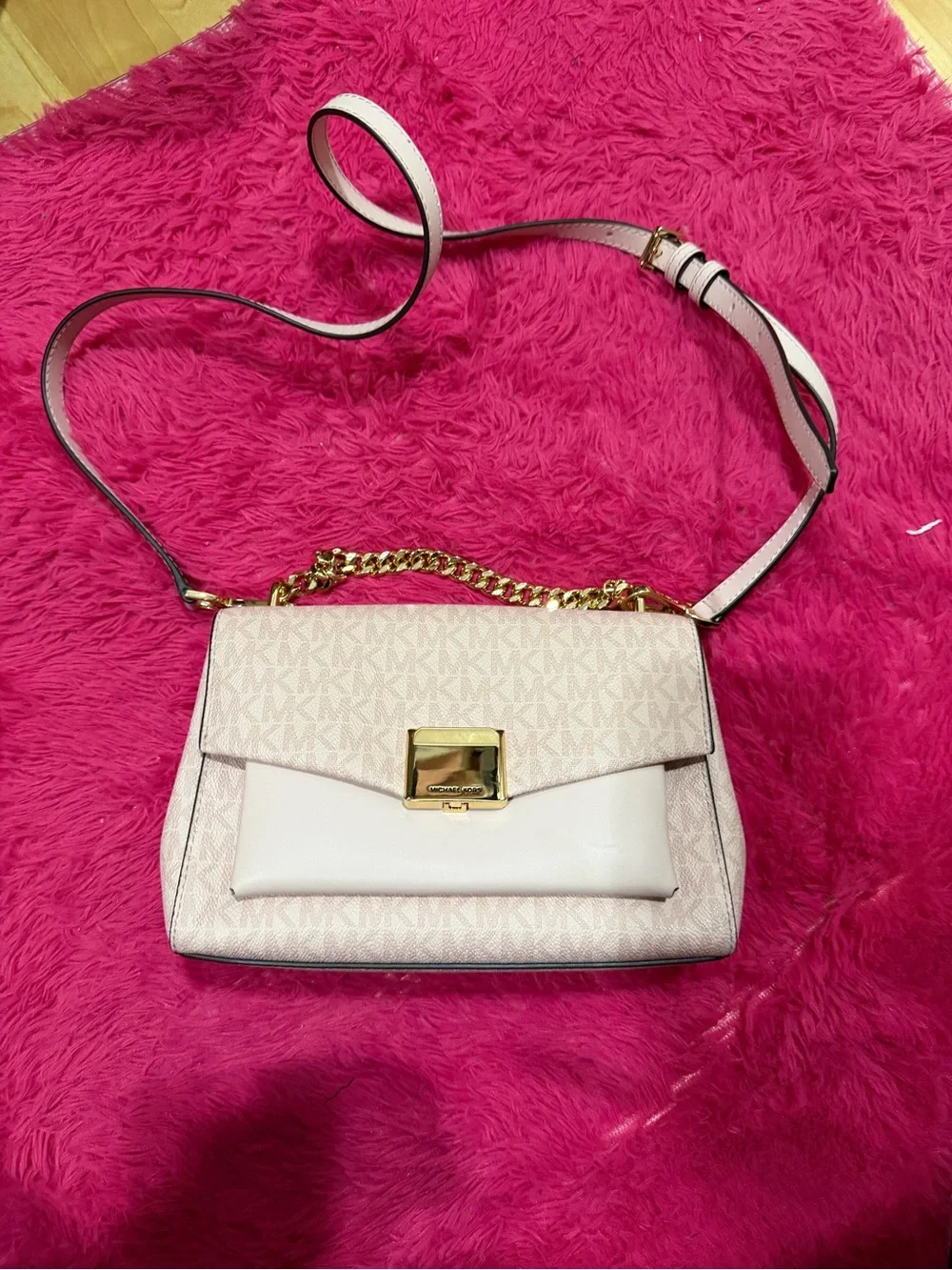 Michael Kors Light Pink Logo Crossbody Bag with Gold Hardware